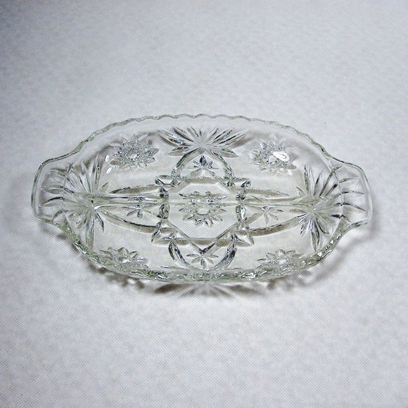 Vintage EAPG Star Pattern Divided Relish Dish 10 Inch EUC Anchor Hocking - Picture 5 of 5